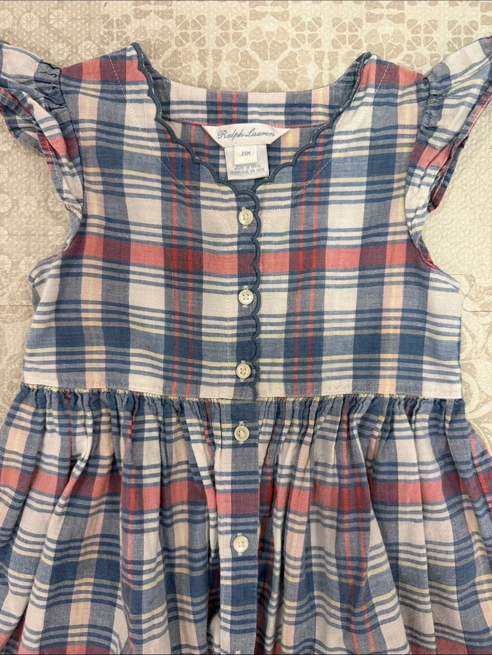 Ralph Lauren Navy, Pink & Cream Plaid Cotton Dress